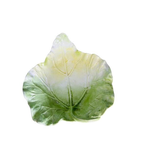 Vintage Cabbage Leaf Serving Bowl Lettuce Green Yellow White Porcelain Mold 128 - Picture 10 of 12